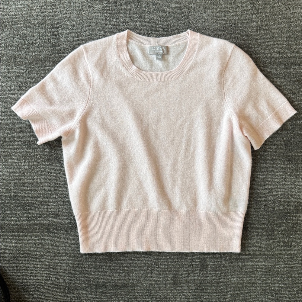J Crew Cashmere Shrunken T-Shirt Short Sleeve Sweater CA082 Light Pink - M